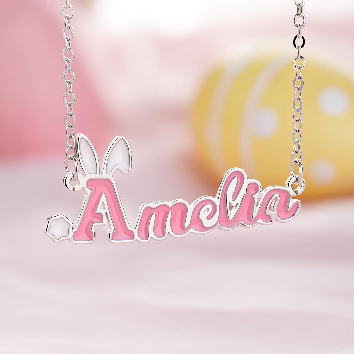 callie Personalized Easter Bunny Necklace - Custom Name, Rabbit Pendant Necklace, 925 Sterling Silver/Brass | Easter Jewelry Gifts for Women - Image 3