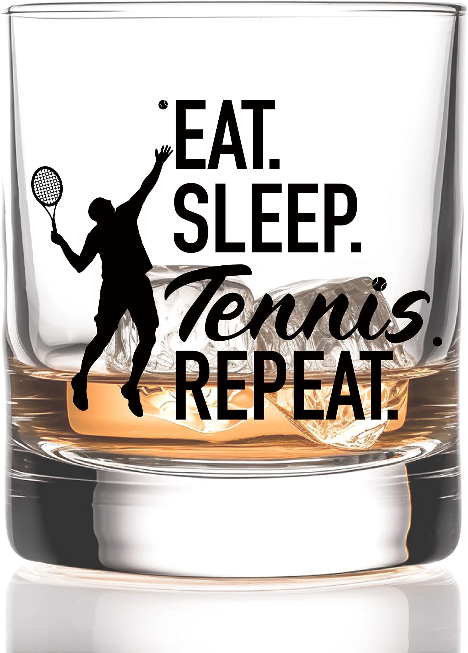 RZHVRZHV Eat Sleep Tennis Repeat Old Fashioned Whiskey Glass, Father's Day Gifts for Men Husband Dad Uncle Grandpa Boyfriend, Retirement Birthday Gifts for Friends Coworkers Tennis Lover Coach Men