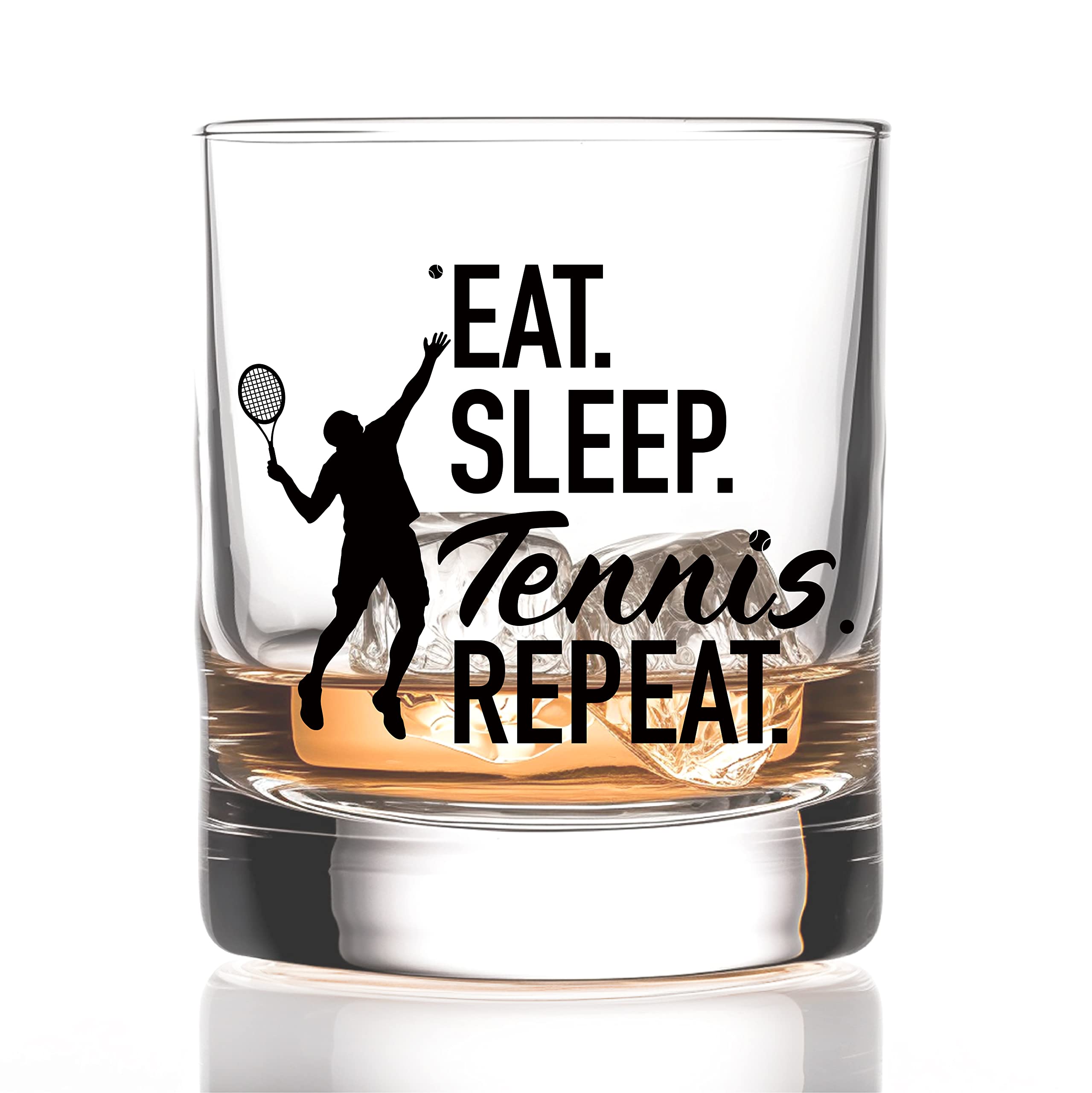 RZHVRZHV Eat Sleep Tennis Repeat Old Fashioned Whiskey Glass, Father's Day Gifts for Men Husband Dad Uncle Grandpa Boyfriend, Retirement Birthday Gifts for Friends Coworkers Tennis Lover Coach Men