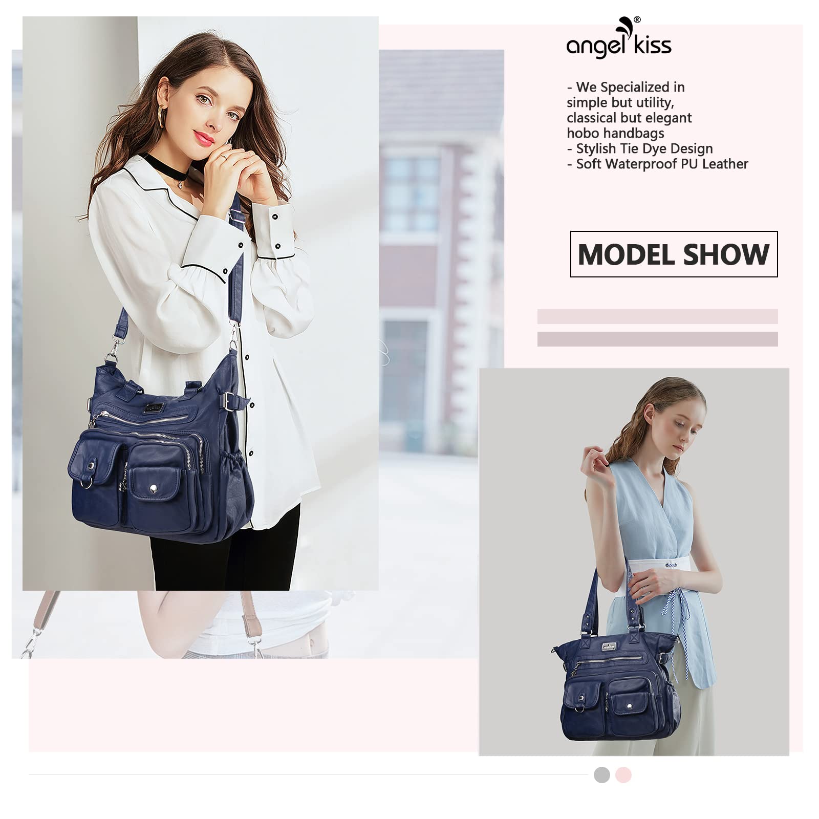 Angelkiss - Bolsos de mano para mujer, de poliuretano, con bolsillos, para hombro | Poliuretano