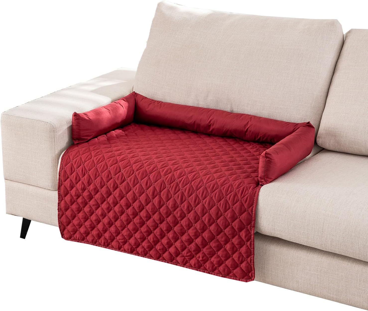 Miaogoo Cozy Dog Sofa Bed, Waterproof Pet Furniture Protector, Non-slip Sofa Bed Cover, Washable Dog Cat Cushion for Medium Large Dogs Cats (90x120cm,Red)