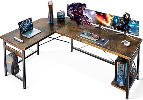 Miniatura 16 de Coleshome - Escritorio gaming en forma de L de 66 pulgadas, escritorio esquinero de computadora, mesa para computadora resistente para oficina en