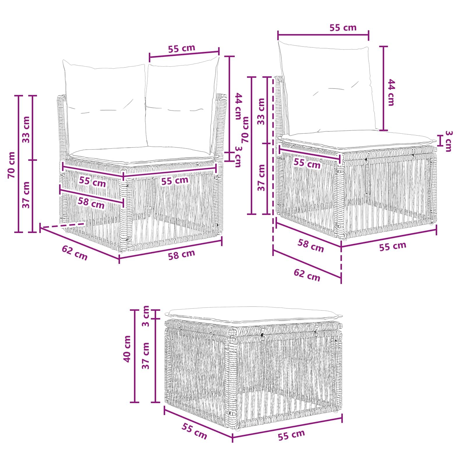 Set di 9 divani da giardino in polyrattan, colore nero | Salotto angolare modulare per giardino e terrazza con robusto telaio in acciaio e comodi cuscini per un massimo di 9 persone.