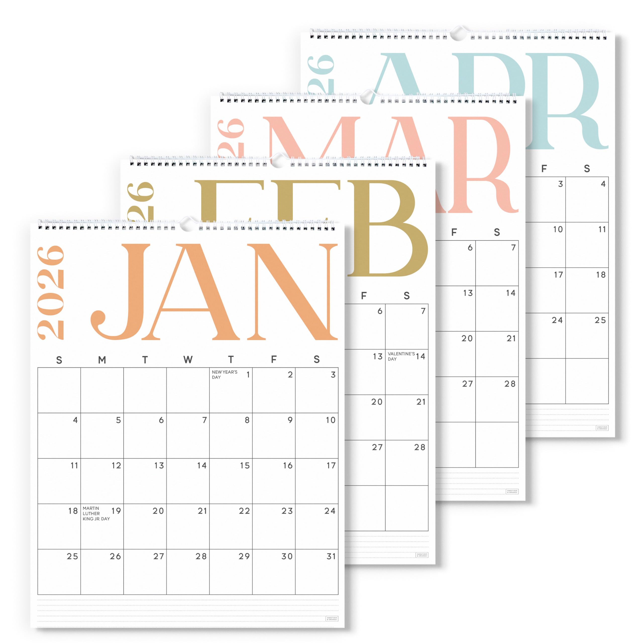 S&O Modern Vertical 2026 Wall Calendar - Tear-Off Monthly Calendar through December 2026-18 Month Academic Wall Planner - Hanging Organizer to Track