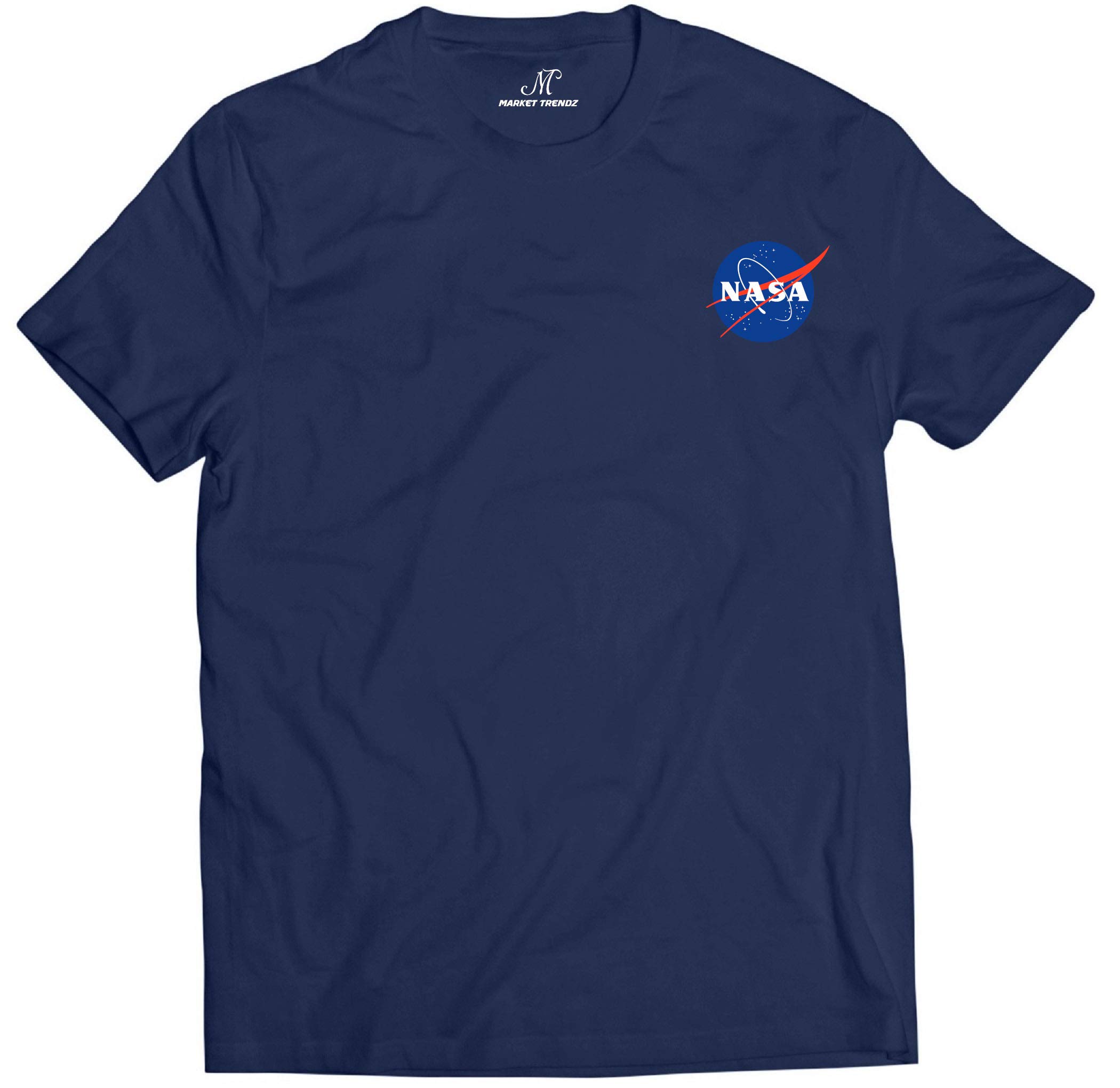 Market Trendz Official Logo NASA I Smaller Upper Left Chest Logo NASA T Shirts for Men - Blue - XL