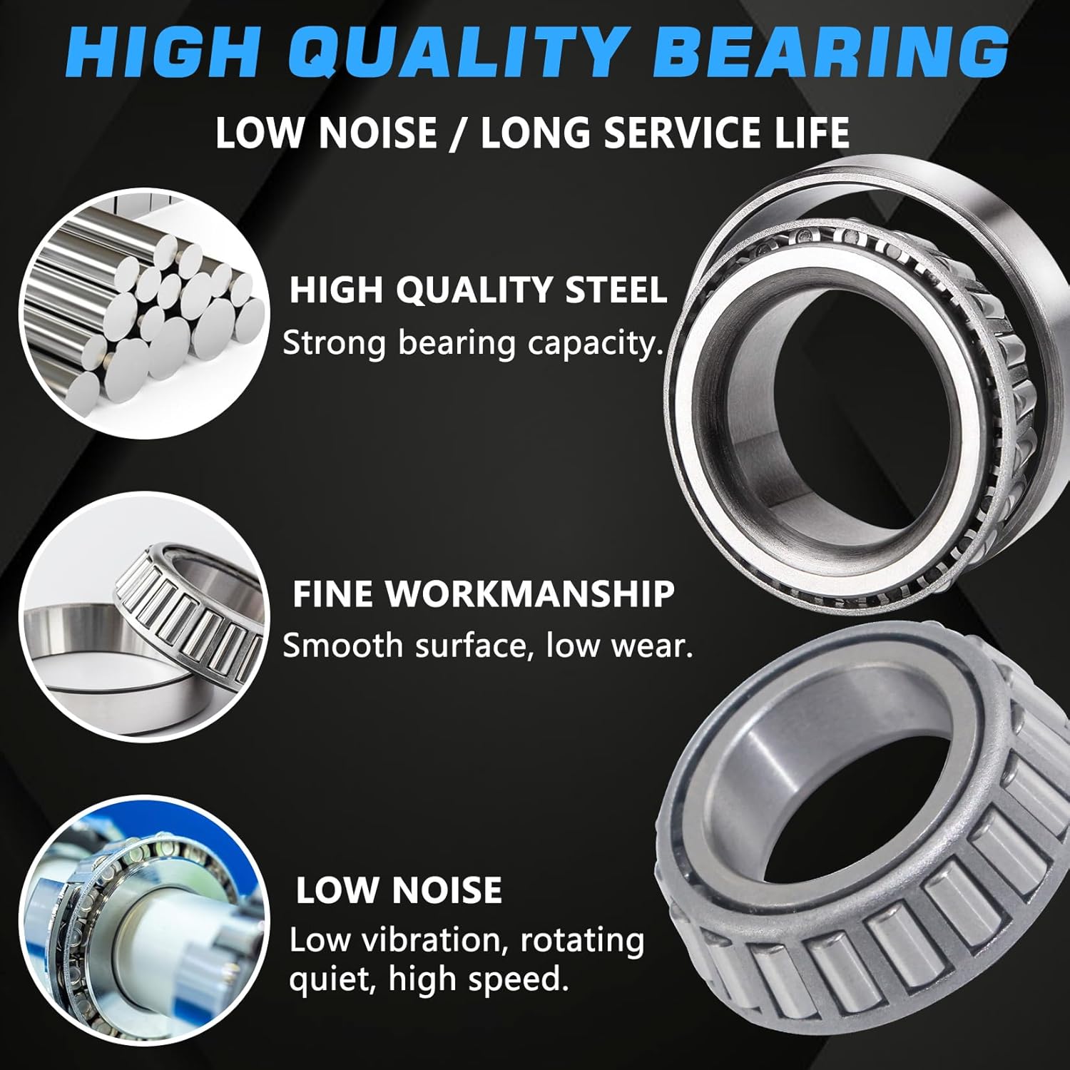 4 Sets for 1-1/16'' Axle Trailer Hub Bearings Kits, L44649 / L44610 Bearings Set with D-Style Tang Washers, 12192TB 15192TB Grease Seals Cotter Pins for 2000-2200lbs BT9 Straight Spindle