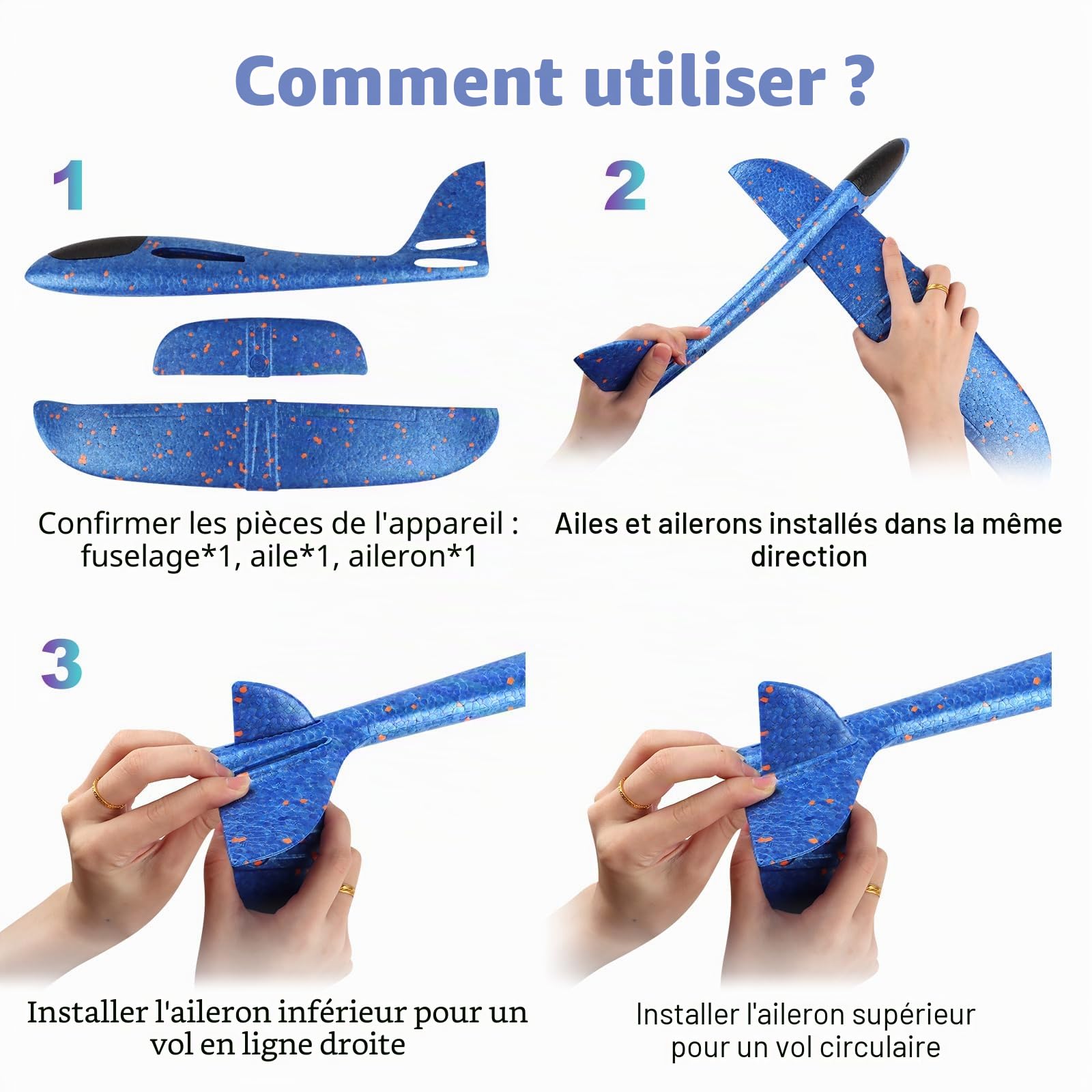 TOSAVGA 4 Pièces Avion Polystyrène Planeur Enfants 38cm, Avion Jouet Enfant, Volant Maquette Avio Jouets Plane Main Lancer pour Enfants et Adultes