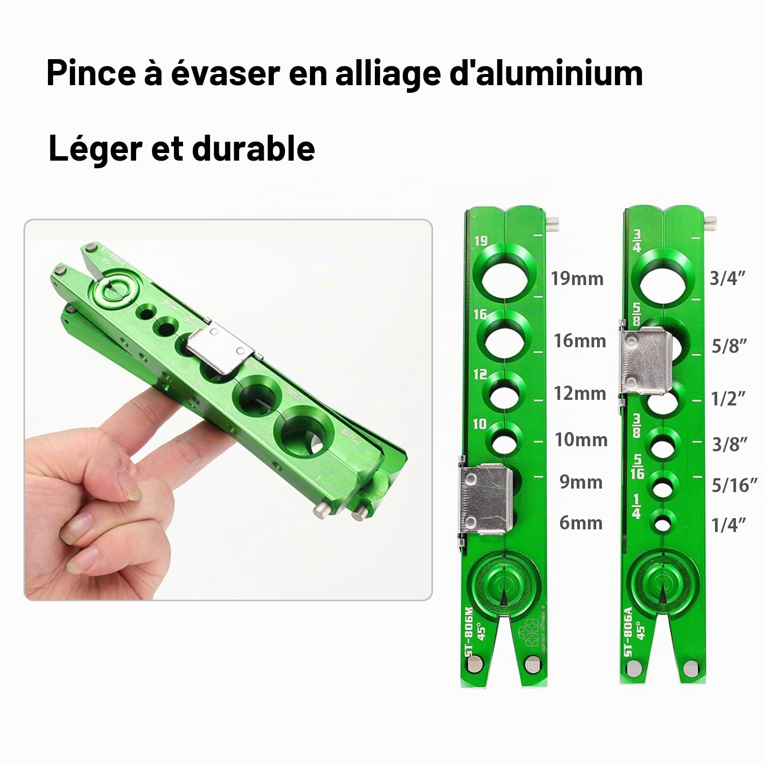 Bonvoisin Kit d'outils d'évasement 6,35 mm - 1,9 cm - 1,9 cm - Outil d'évasement simple pour tube en cuivre et aluminium - Outil d'évasement excentrique 45° 45° avec coupe-tuyau pour tubes en cuivre