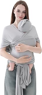 Baby Wrap Carrier for Newborns to Toddlers (8-35 lb), Modal Soft-Stretch Sling, Breathable All-Season, Quick Tie with Center Marker, Machine Washable Grey