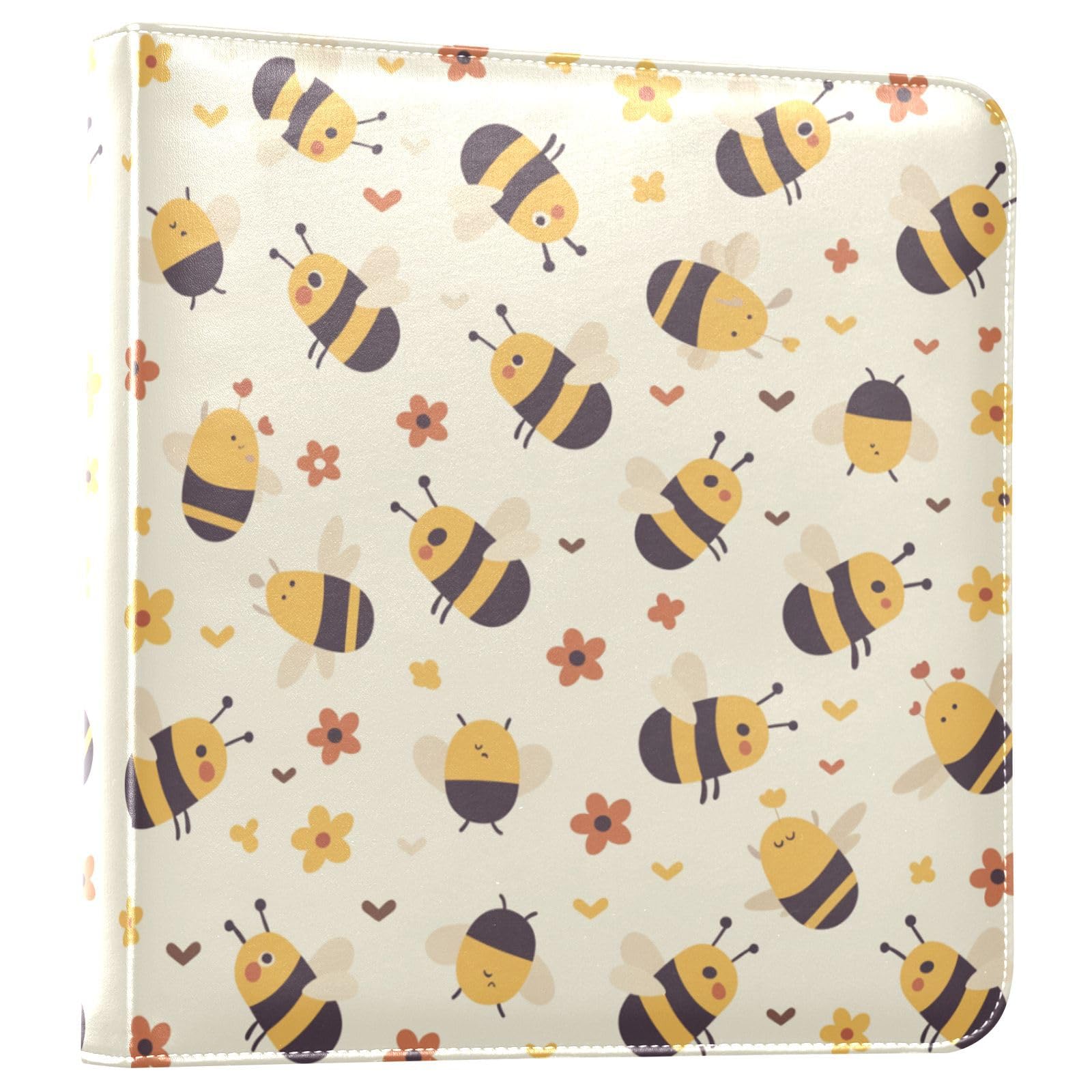 Kigai Cartoon Bees Photo Album Self Adhesive Scrapbook Album Leather Cover DIY Picture Scrap Book with 20 Adhesive Sheets, 11.8x24x0.8 inch