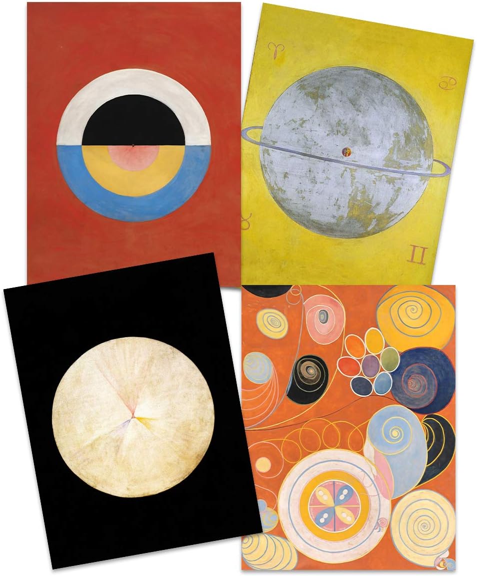 Wee Blue Coo Hilma Af Klint Modern Abstract Painting Svanen Dove Swan Wall Art Print Poster Home Decor Premium Pack of 4