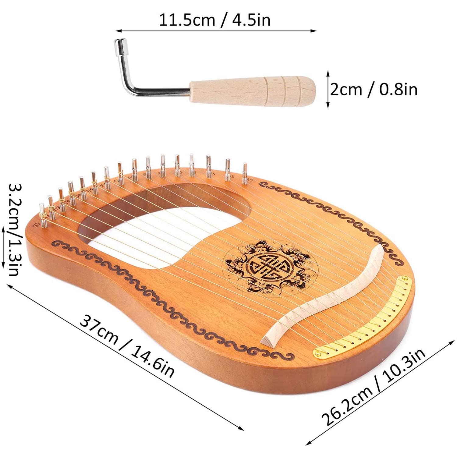 Lira Strumento Musicale，Arpa Piccola Portatile ，16 Corde Stringhe Di Metallo Lyre Harp In Di Mogano ，Per Gli Amanti Della Musica Principianti Bambini Adulti