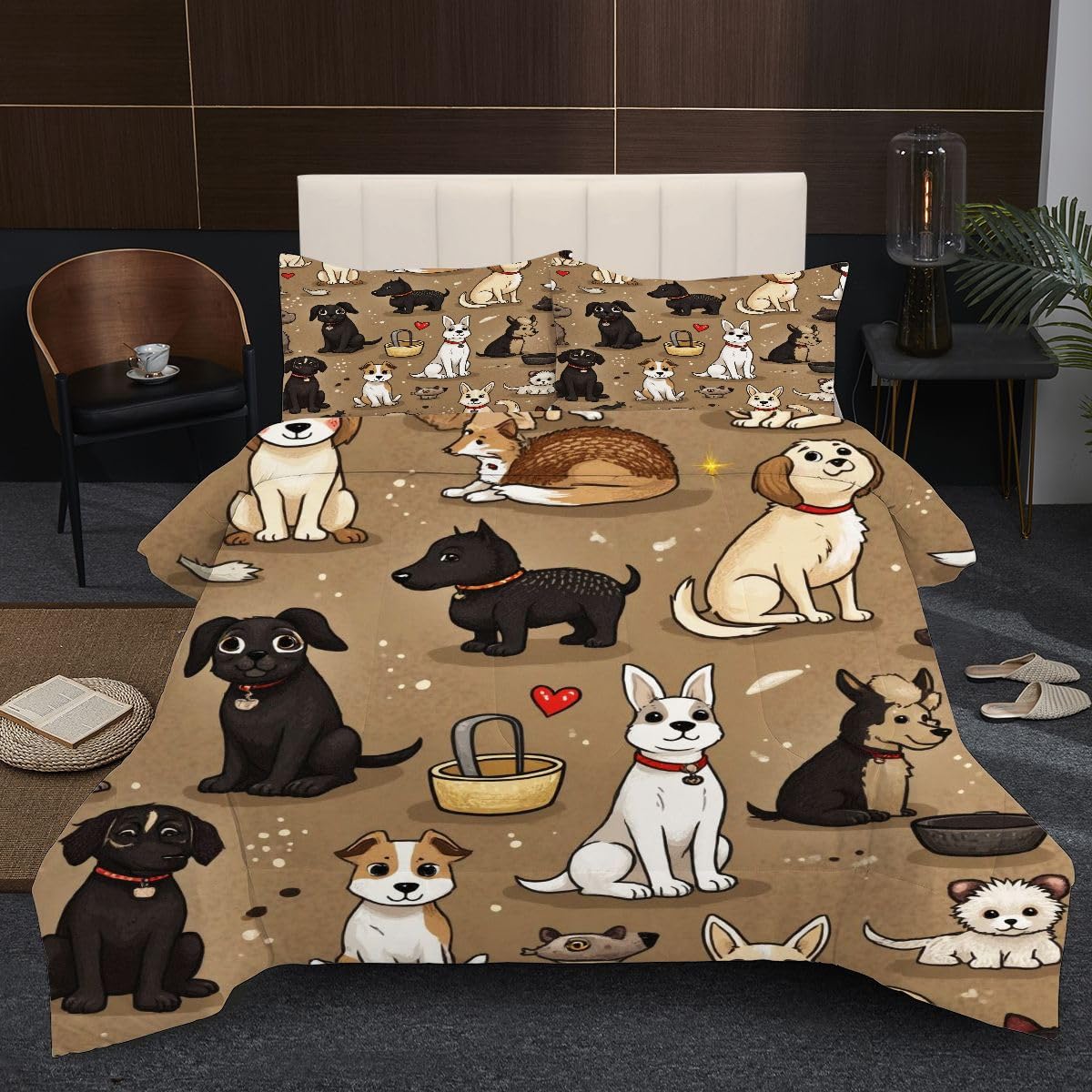 Edredón Nordica Cama 150-220x240 cm Perro de Dibujos Animados, 3 Piezas Juego de Ropa para Adultos, 3D Edredón de Microfibra y 2 Funda de Almohada (220 x 240-50 x 75)