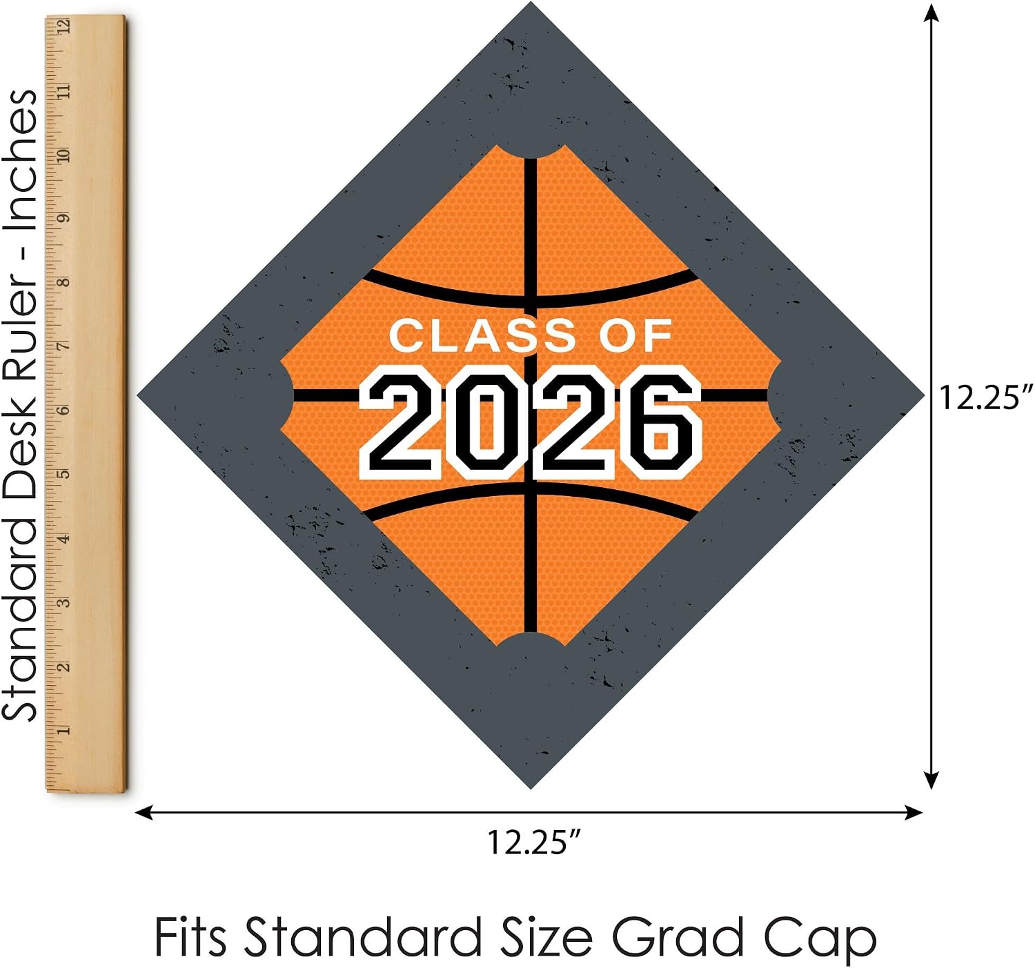 Big Dot of Happiness Grad Basketball - 2026 Graduation Cap Decorations Kit - Grad Cap Cover