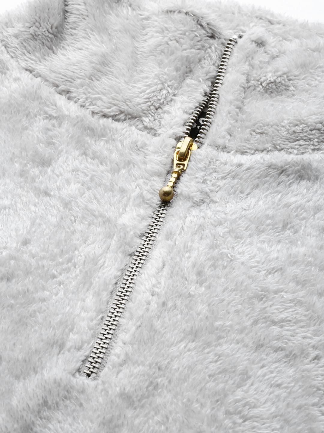 SASSAFRAS Grey Zip Front Faux Fur Crop Sweatshirt 3