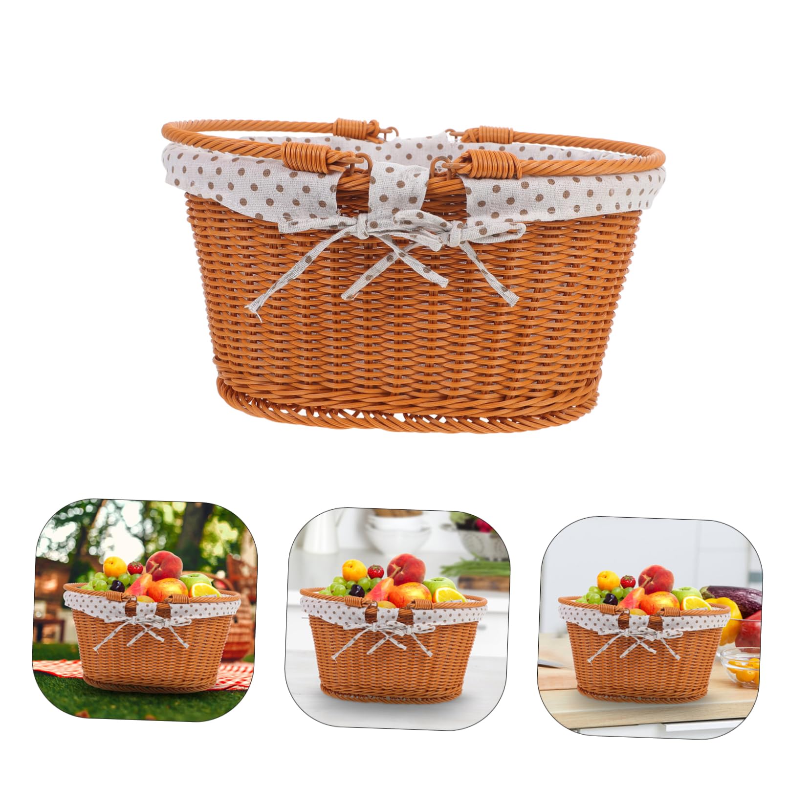 Sosoport Cestino Picnic Rattan Imitazione per Frutta e Alimenti Contenitore Multiuso da Esterno per Feste e Picnic Famiglia