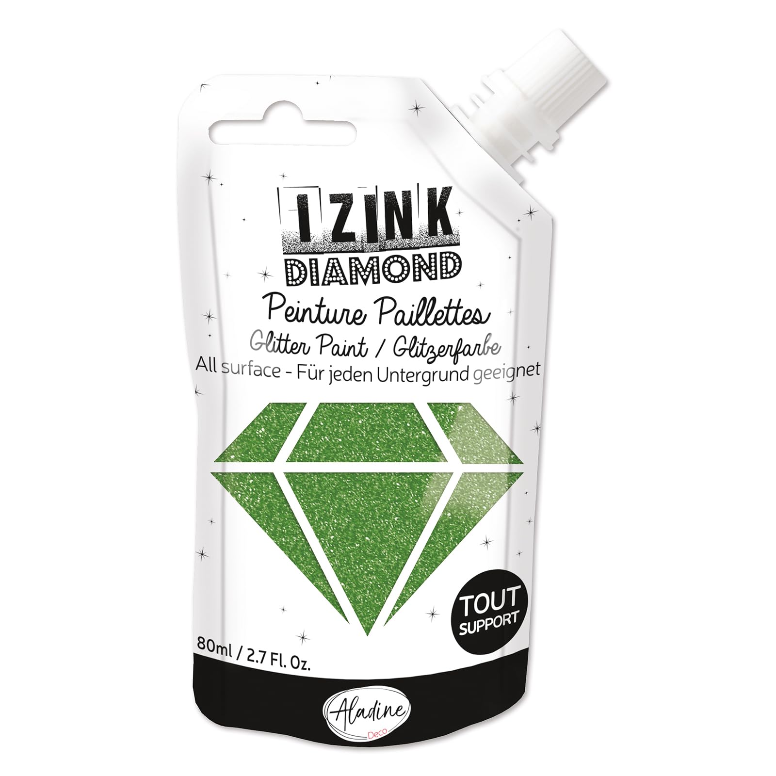 Aladine - Izink Diamond - Glitter Paint - Ultra Concentrated in Glitter - Decoration Any Support - DIY and Creative Leisure - Made in France - Soft Bottle 80 ml - Dark Green
