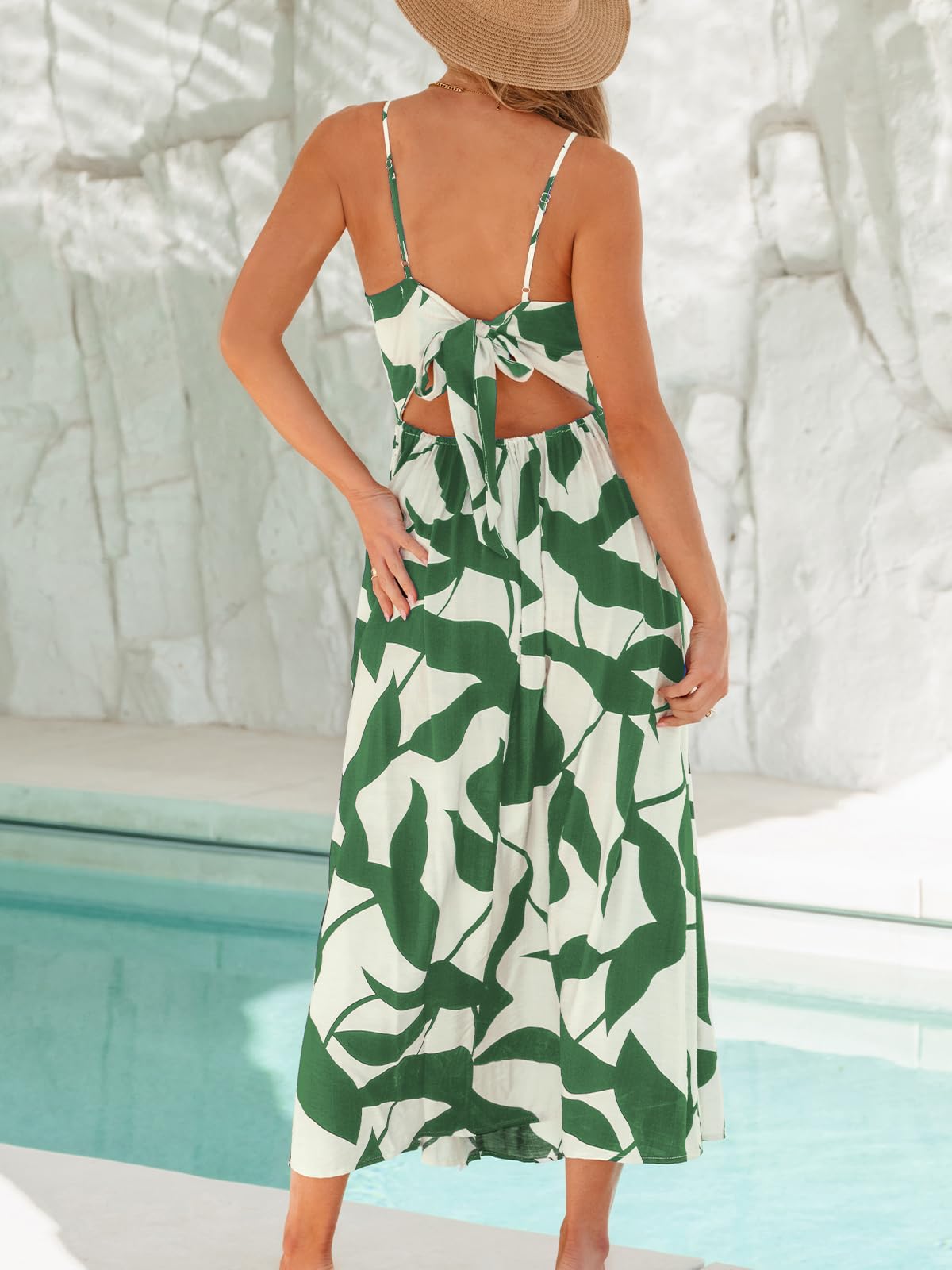 CUPSHE Abito lungo da donna, estivo, senza maniche, da spiaggia, casual, con spacco laterale, spalline sottili, per vacanze, laurea, abito midi