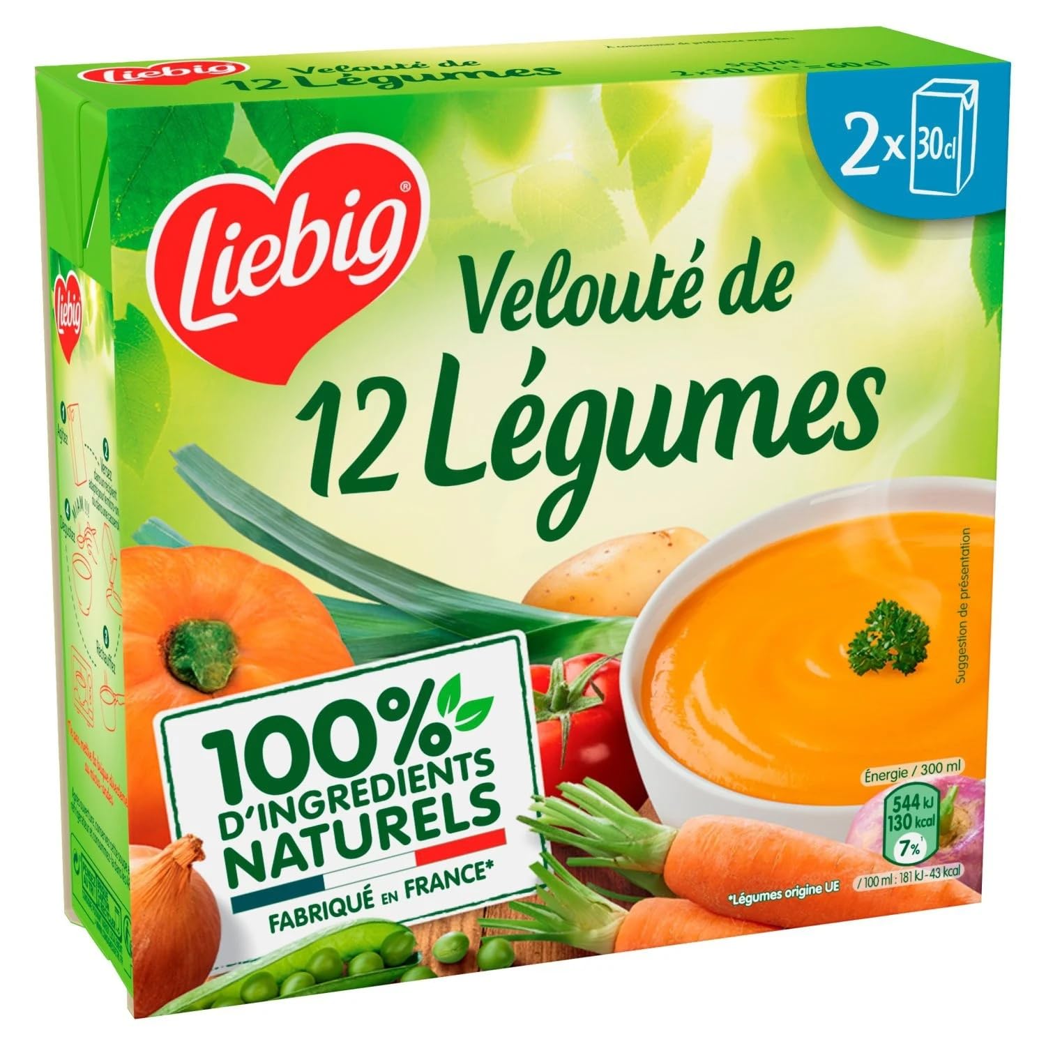 LIEBIG - Soupe Velouté de 12 Légumes Carotte Poireau Potiron Navet et Brocoli - les 2 briques de 30cl - Le Lot De 4