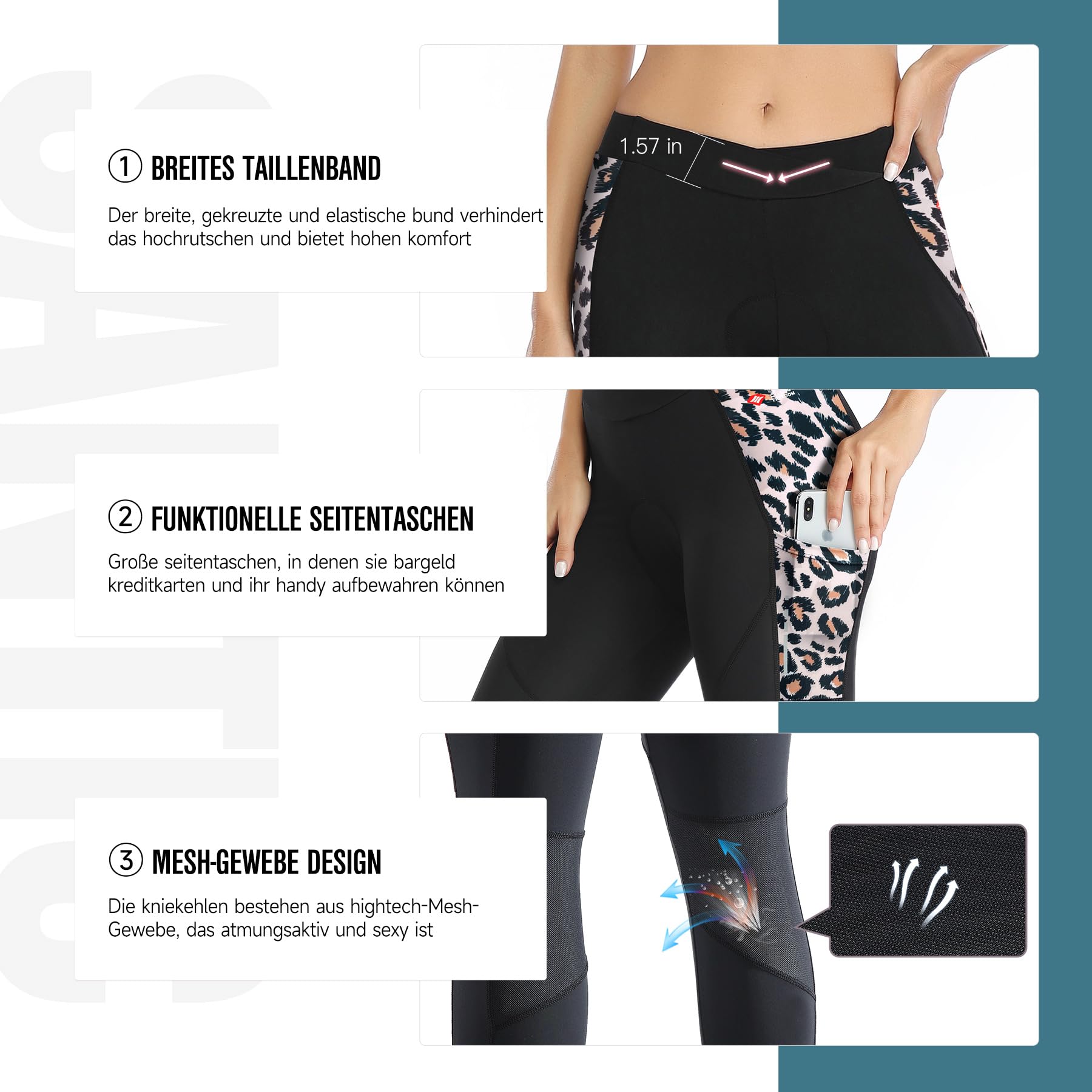 Santic Pantalon Ciclismo Mujer Culotte 3/4 Bicicleta Largo Badana Acolchado Las Medias Transpirables Antideslizante