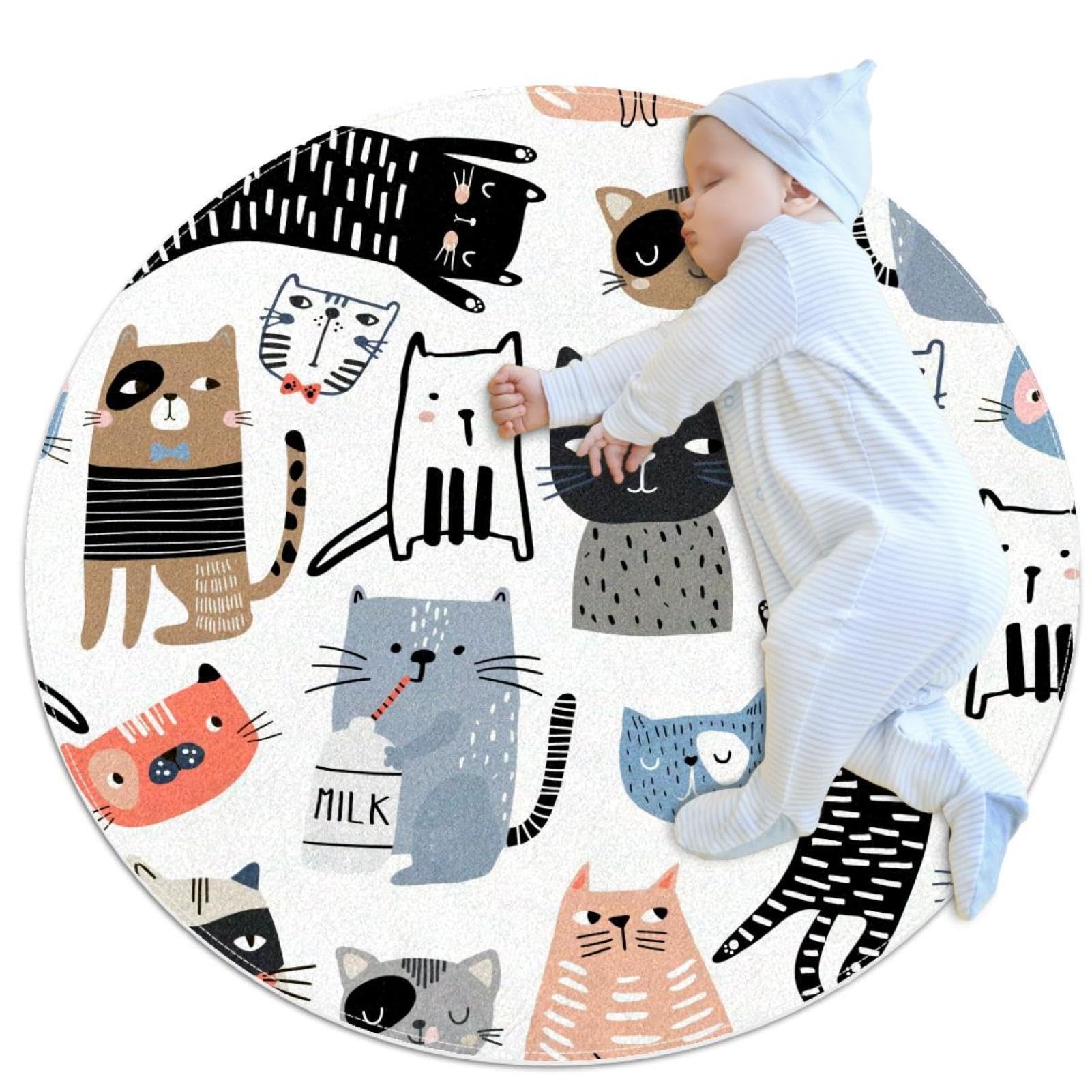 Tapis de salle de bain antidérapant rond de 1m, motif chat mignon et doux