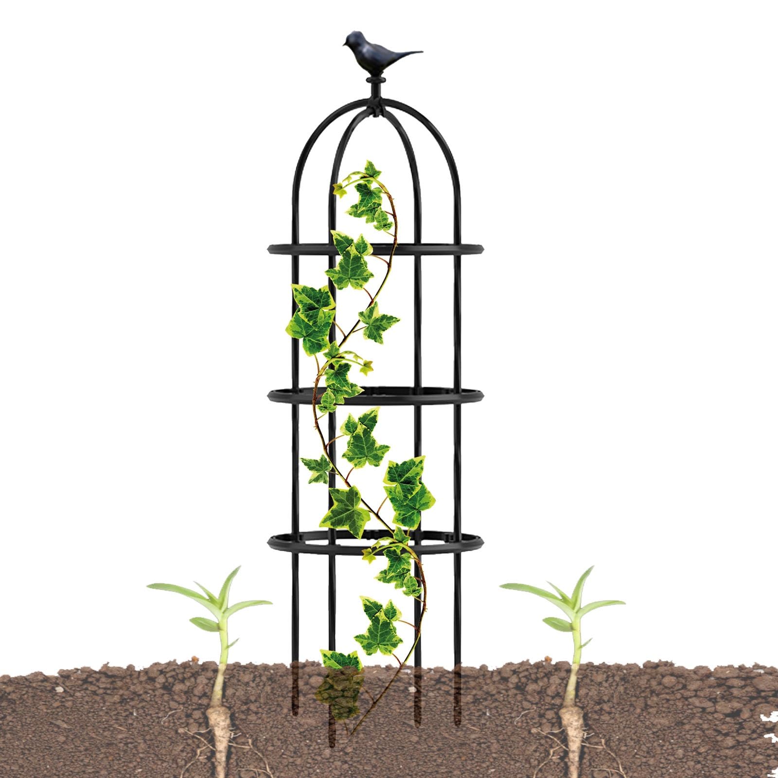 Obélisque de Jardin en métal pour Plantes grimpantes, Forme Cage à Oiseaux, Hauteur 180/230/280/330 cm, diamètre 50 cm (Couleur : Noir, Dimensions : H 180 x P 50 cm)