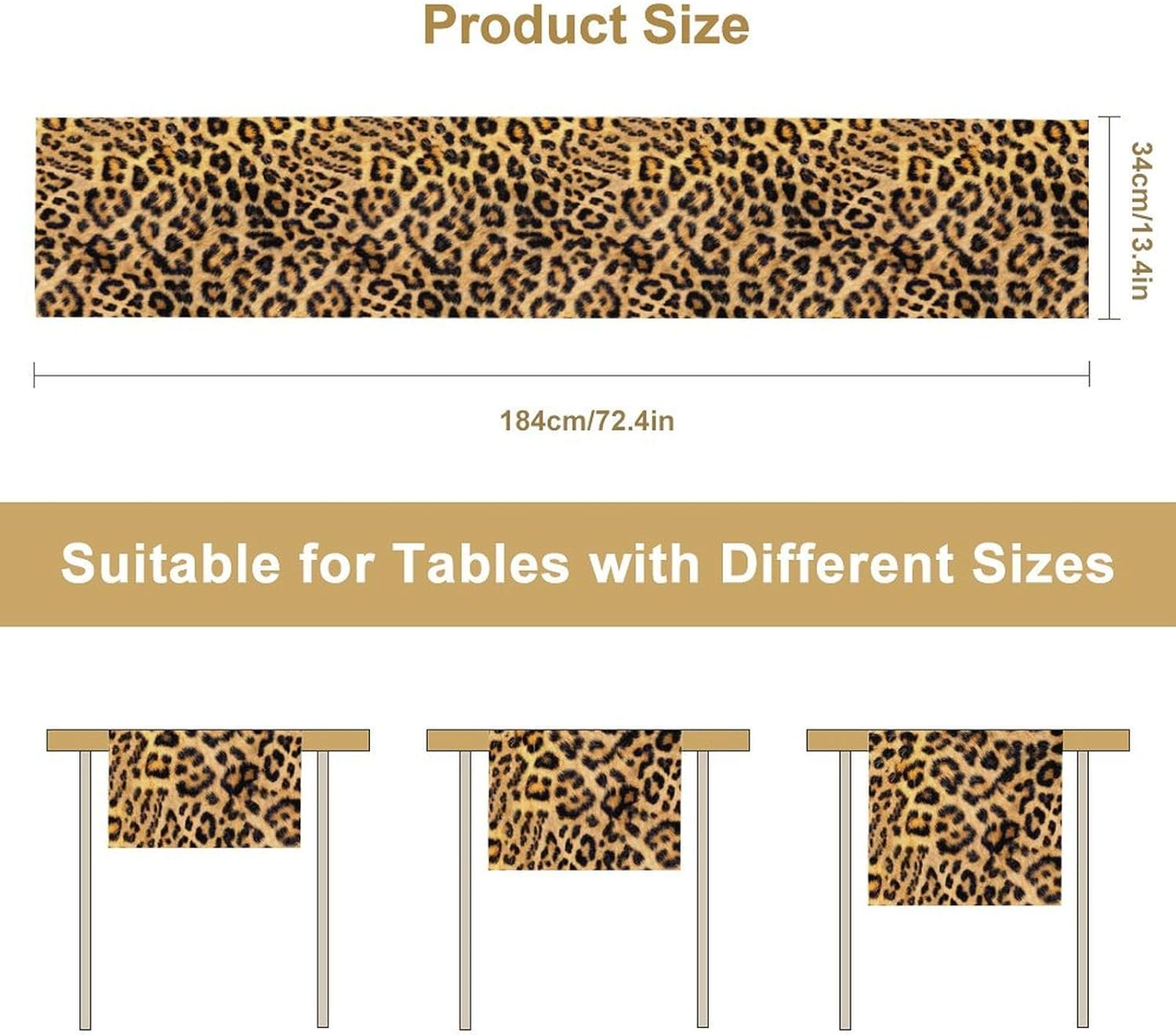Leopard Print Dinning Table Runner, Cotton Linen Rustic Cottage Country Farm Safari Wildlife Fur Print Table Runners for Table Dresser Runner Dinning Kitchen Party Holidays Home, 13x108 Inch
