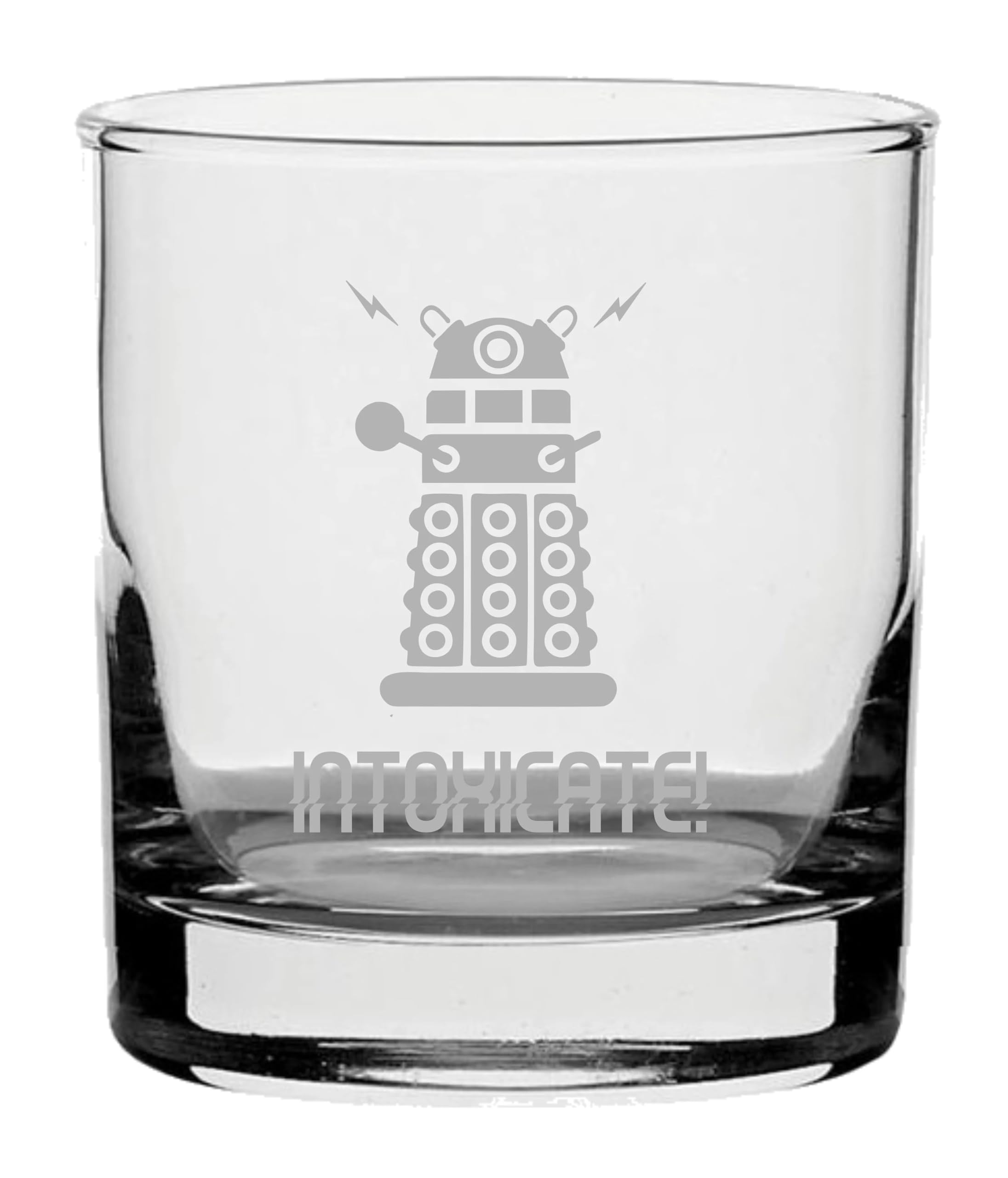 Intoxicate Robot Design Whisky Glass, Laser Engraved, Dishwasher Safe, Made in Birmingham