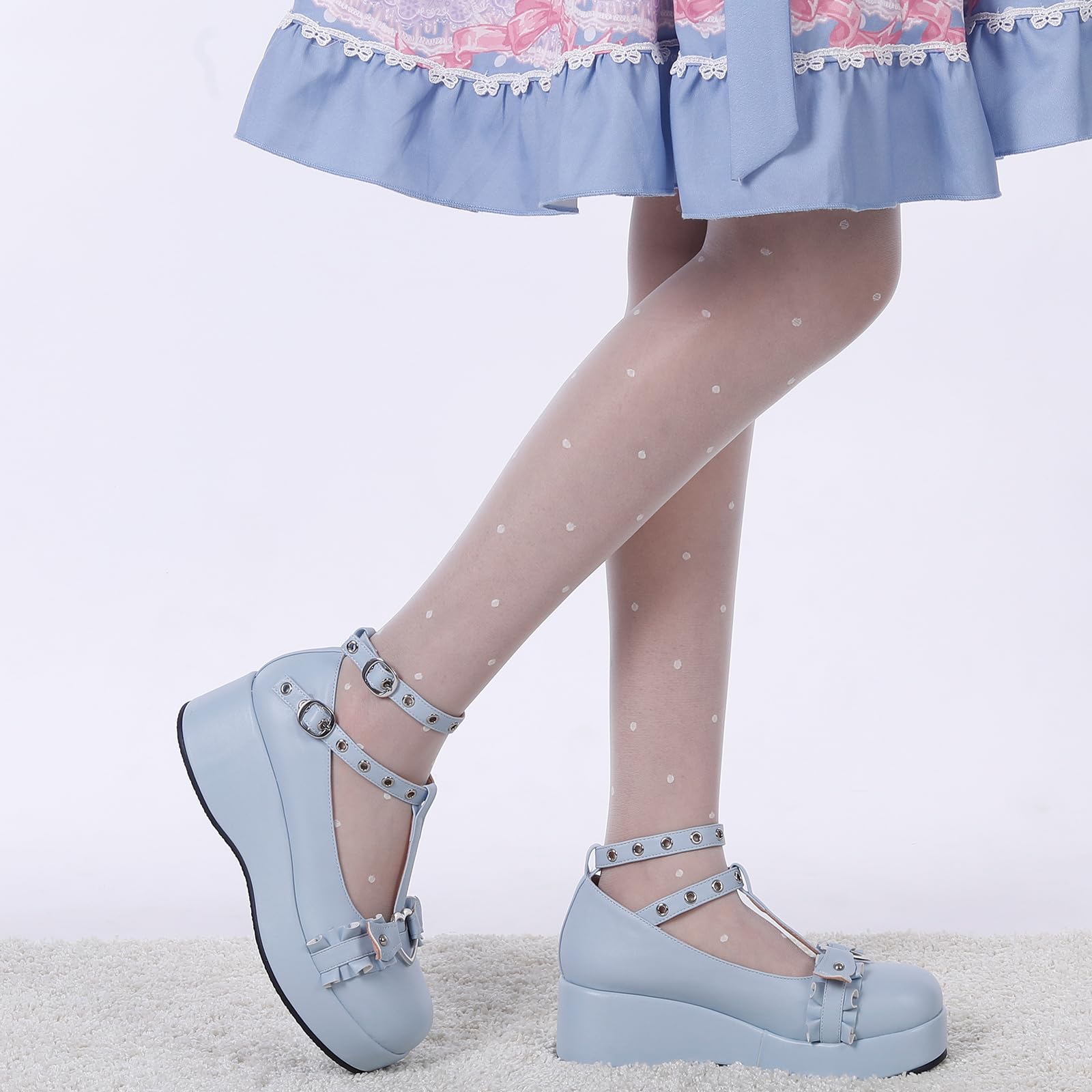 BYOMIGY Mary Jane Shoes Women Goth Platform Heels Chunky Heel Pumps with Ankle Strap Wedge Heels for Women: 10 A4-blue#1