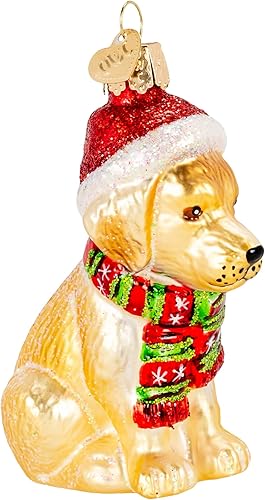 Miniatura 2 de Old World Christmas - Adorno de labrador amarillo festivo de vidrio soplado para árbol de Navidad, decoración navideña artesanal, colección de
