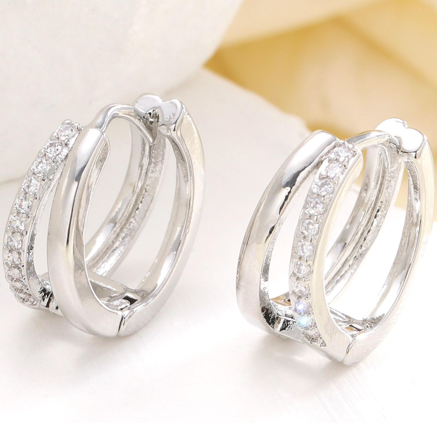 Gold Hoop Earrings For Women Small Double Hoop Earrings Rhinestone Huggie Hoop Earrings Hypoallergenic Cubic Zirconia Huggie Hoop Earrings Trendy Jewelry Gifts For Women - Image 6