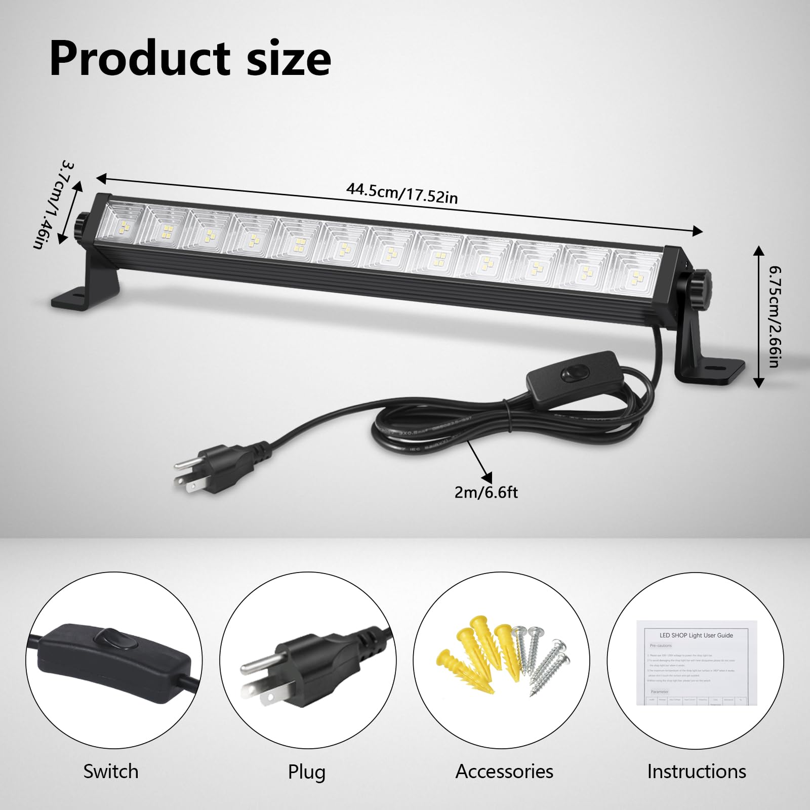 1 Pack 24W LED Shop Lights 5400 lm 6000 K Daylight 6 5 ft Plug-in Cord with Inline — view 7