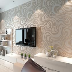 Decor Dreams Revestimiento Paredes KeTian Modern Luxury 3D Curva de papel tapiz abstracto No tejido Flocado para sala de estar/Papel pintado para dormitorio Rollo 2.29 W x 27.56 L =63.11 pies cuadrados (Crema y plata y gris)