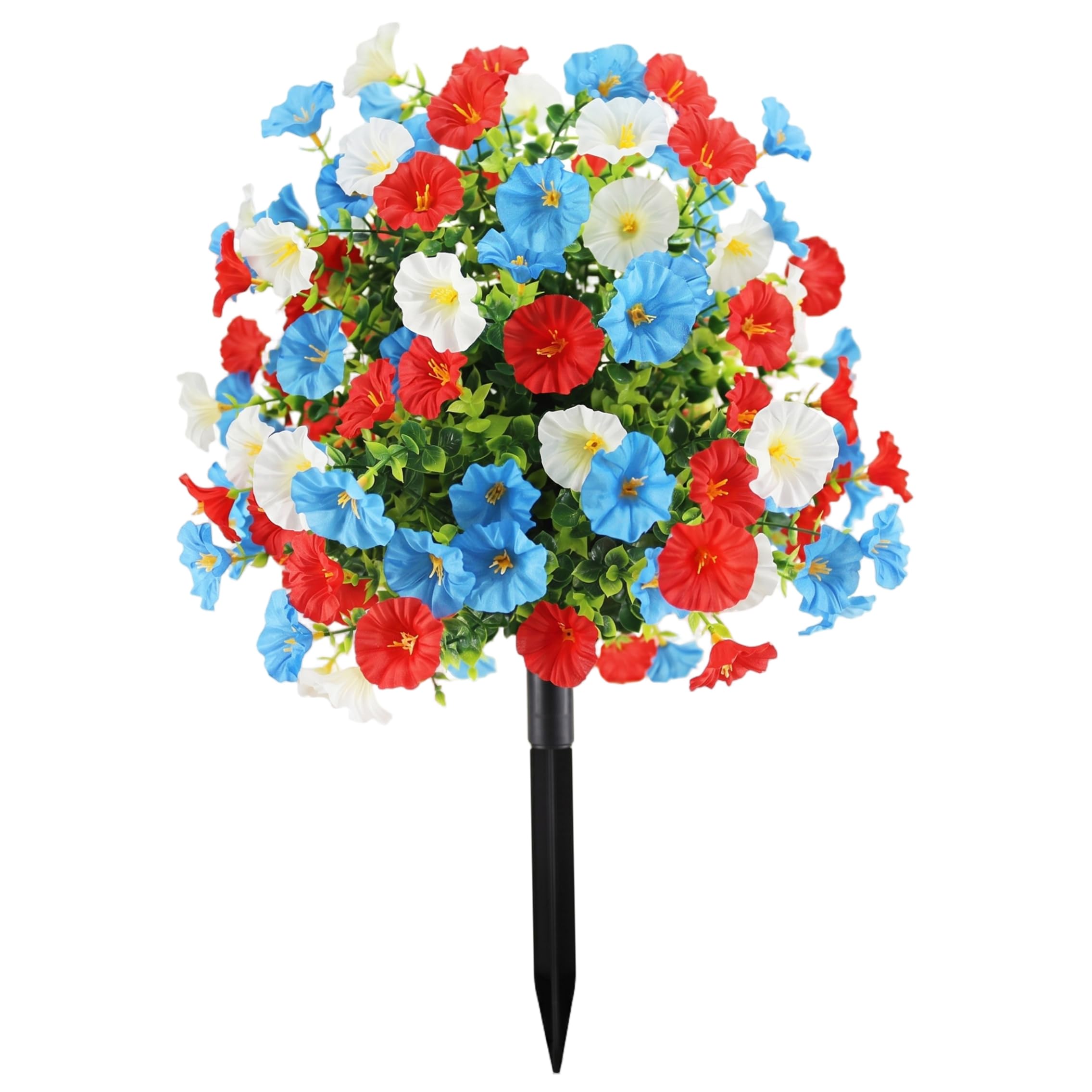 Gemuseeee Patriotic Flowers 22in Height Red White and Blue Flowers with Stake Artificial Pansies 4th of July Decorations for Outdoors Garden Yard 1Pcs