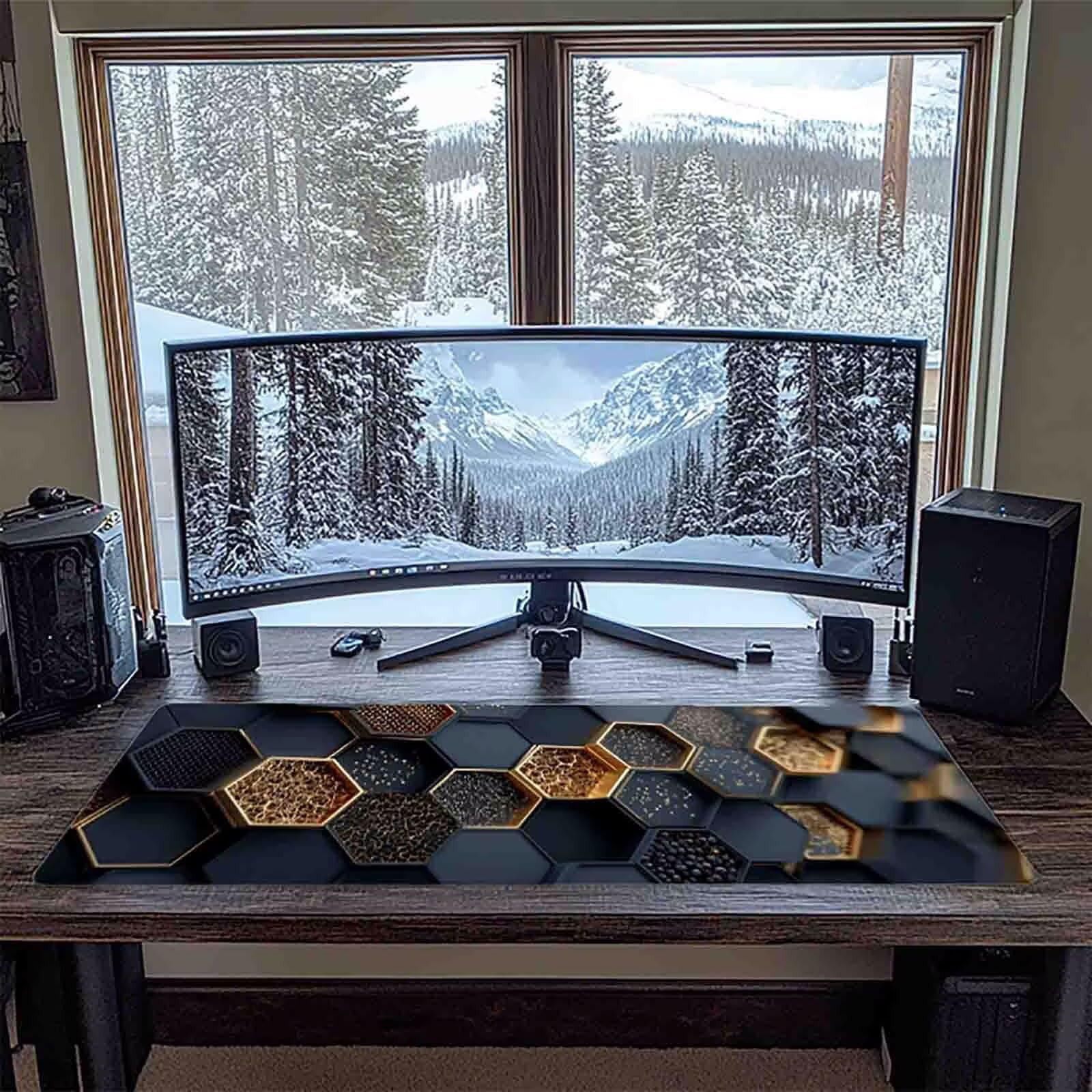 Tappetino Mouse XXL 1000x500mm Nero Mousepad Geometria Tappetino Scrivania Grande, con base in Gomma Antiscivolo, Impermeabile Sottomano Scrivania per Computer, Accessori Gaming Mouse Pad 5-4096e