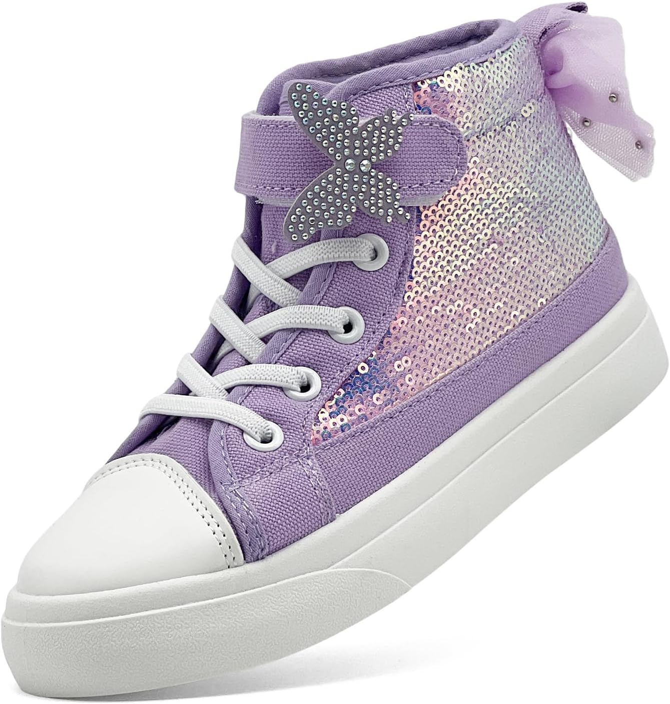 Toddler Sneakers for Girls Boys Fashion Canvas High Tops Butterfly Sequins Shoes Kids Casual Walking Shoes