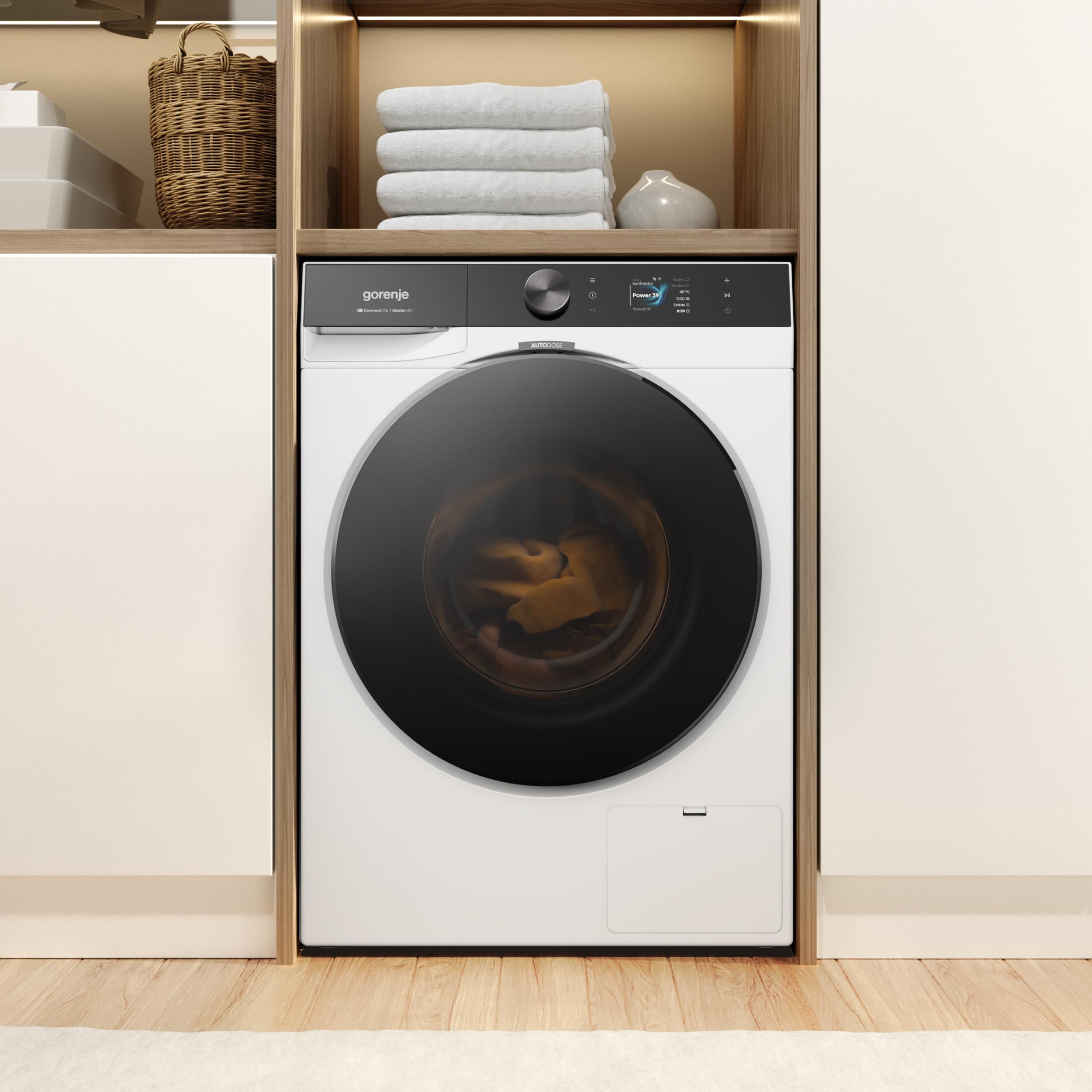 Gorenje WG814A5T4 Waschmaschine mit Dampffunktion, 10kg, 1400 U/Min, 20 Programme, TFT Farb-Display, SuperSilent 68 db(A), AutoDosing, UltraClean, FastWash Pro, ConnectLife, ShoeWash, EEK A, Weiß