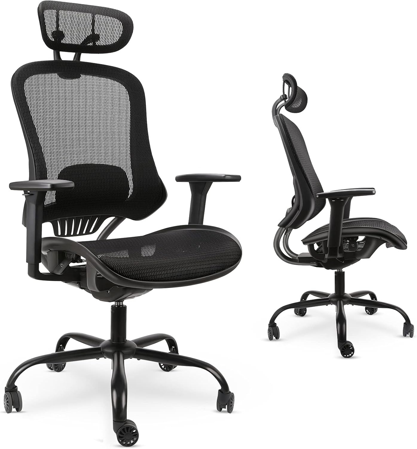 Amazon Komene オフィスチェア 人間工学 メッシュオフィスチェア ハイバック デスクチェア 腰痛椅子 135度リクライニングチェア 多機能チェアー 通気性 調節可能なヘッドレスト 腰サポート付き 事務用 勉強用 テレワーク用に最適 ブラック デスクチェア 文房具