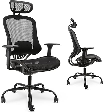 Amazon Komene オフィスチェア 人間工学 メッシュオフィスチェア ハイバック デスクチェア 腰痛椅子 135度リクライニングチェア 多機能チェアー 通気性 調節可能なヘッドレスト 腰サポート付き 事務用 勉強用 テレワーク用に最適 ブラック デスクチェア 文房具