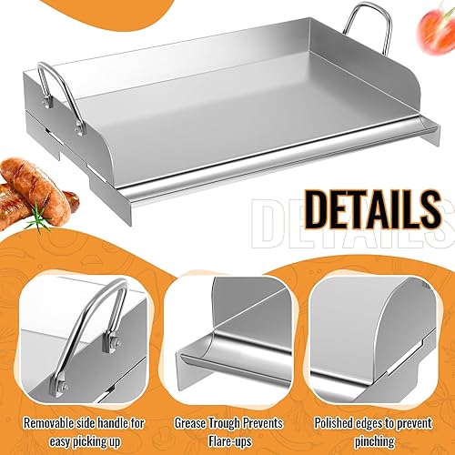 Vista 4 de Layhit Juego de 2 piezas de parrilla de acero inoxidable con accesorios de plancha de 16.14 x 11.02 pulgadas, parrilla plana superior para estufa