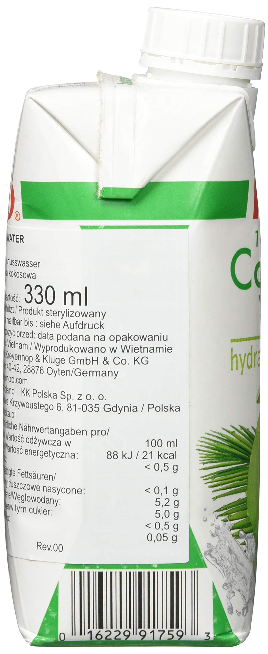 FOCO Kokosnusswasser, exotisches Trendgetränk, erfrischender Durstlöscher, Sportgetränk, kalorienarm, 100 % vegan, 1 x 330 ml