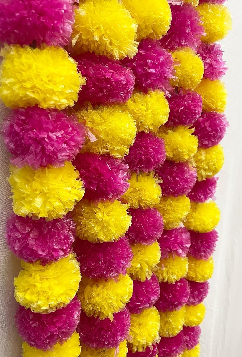 Artificial Marigold Flower Garlands, Yellow and Pink, Traditional Indian Wedding Decoration