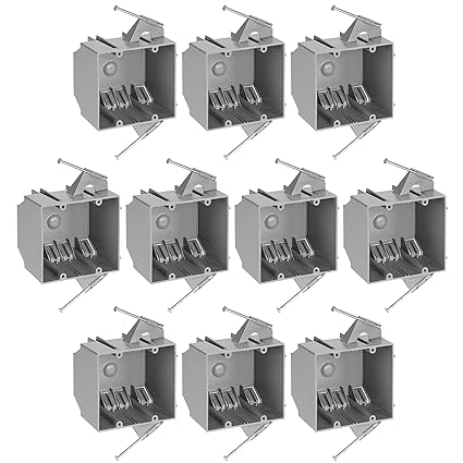 Maxxima 2 Gang 32.5 cu. in. PVC New Construction Electrical Switch and Outlet Junction Box, New Work Non-Metallic Electrical J-Box w/Nail, ETL Listed, 2 Hour Fire Rating, Gray, 10-Pack
