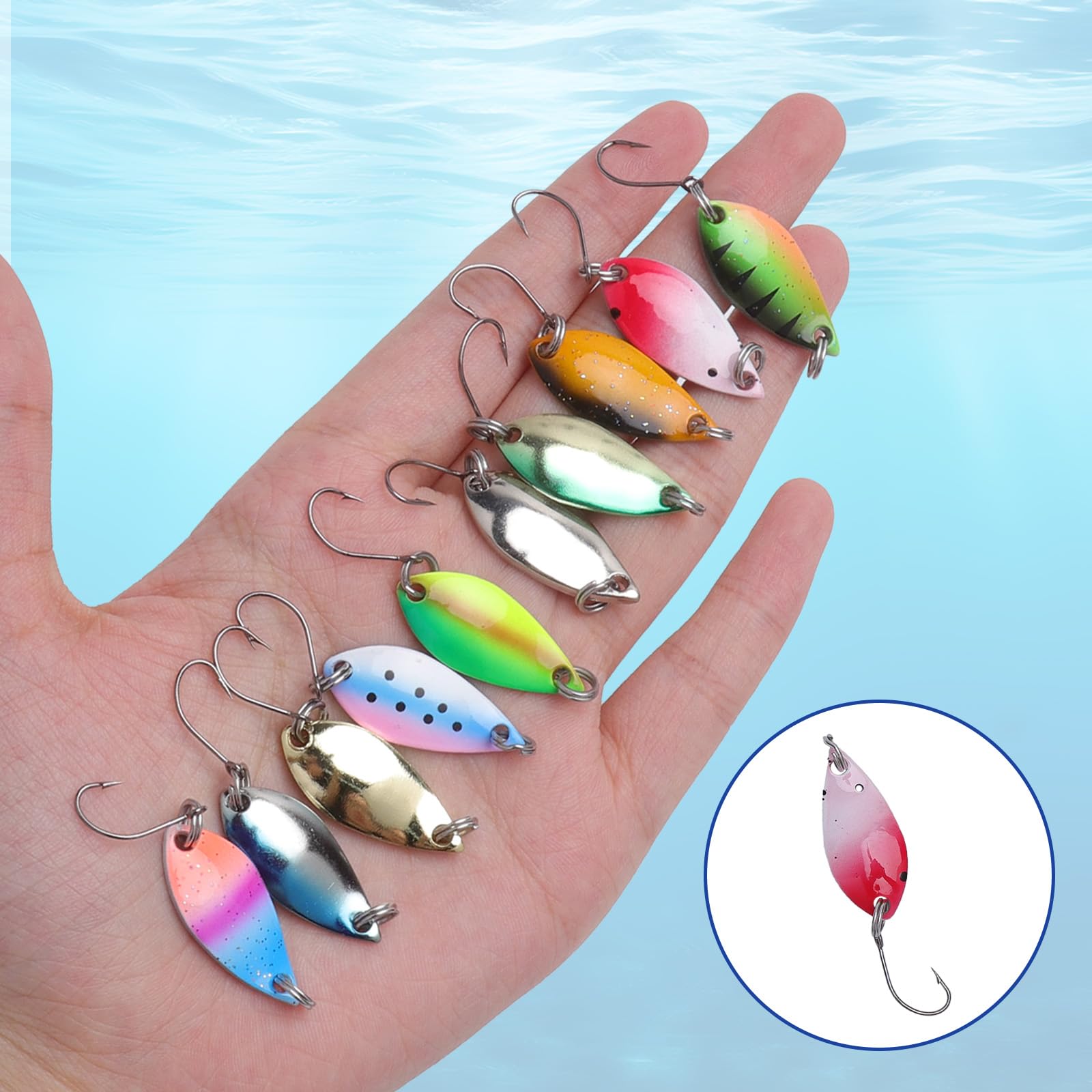 10 Pezzi Esche Artificiali Spinning Trota, 2,5 g/3,5 g/5 g Spinning Pesca con Ami, Esche da Pesca con Contenitore, Trabucco per Luccio, Lucioperca, Pesce Persico e Trota