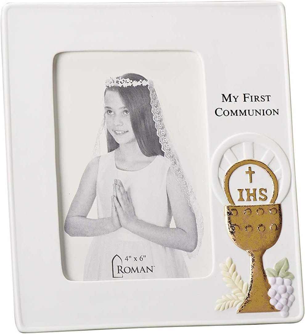 My First Communion Gold Tone Chalice Ivory 8 x 7 Porcelain Photo Frame
