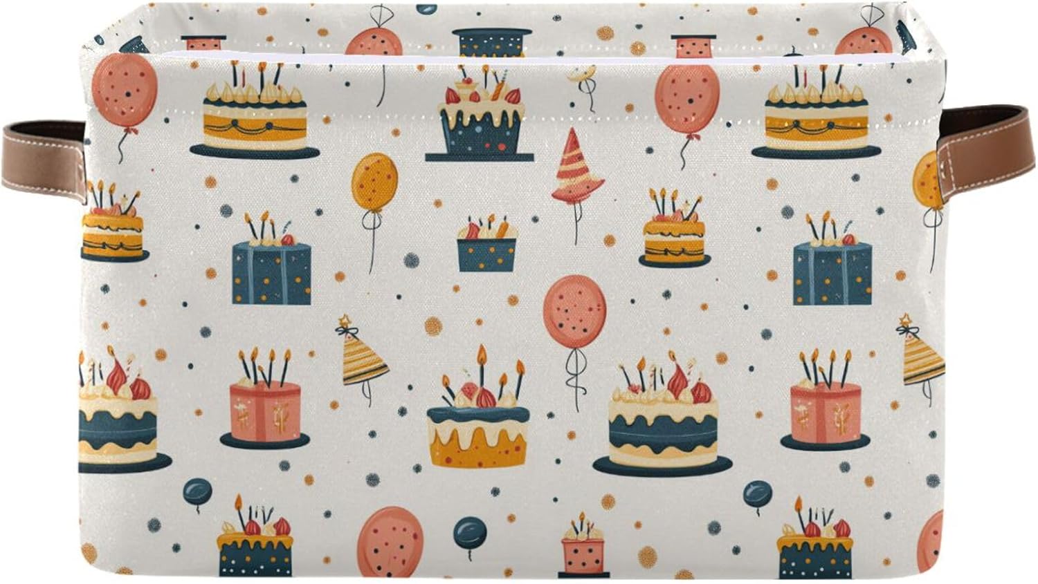 Happy Birthday Cakes Balloons Storage Basket Canvas Fabric Collapsible Storage Bins Box Organizer Waterproof for Home Bedrooms 1 Pack