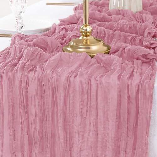 Vista 191 de MLMW Camino de mesa de estopilla azul polvoriento, revelación de género, gasa bohemia de tela de queso rústico, camino de mesa de 160 pulgadas, Azul