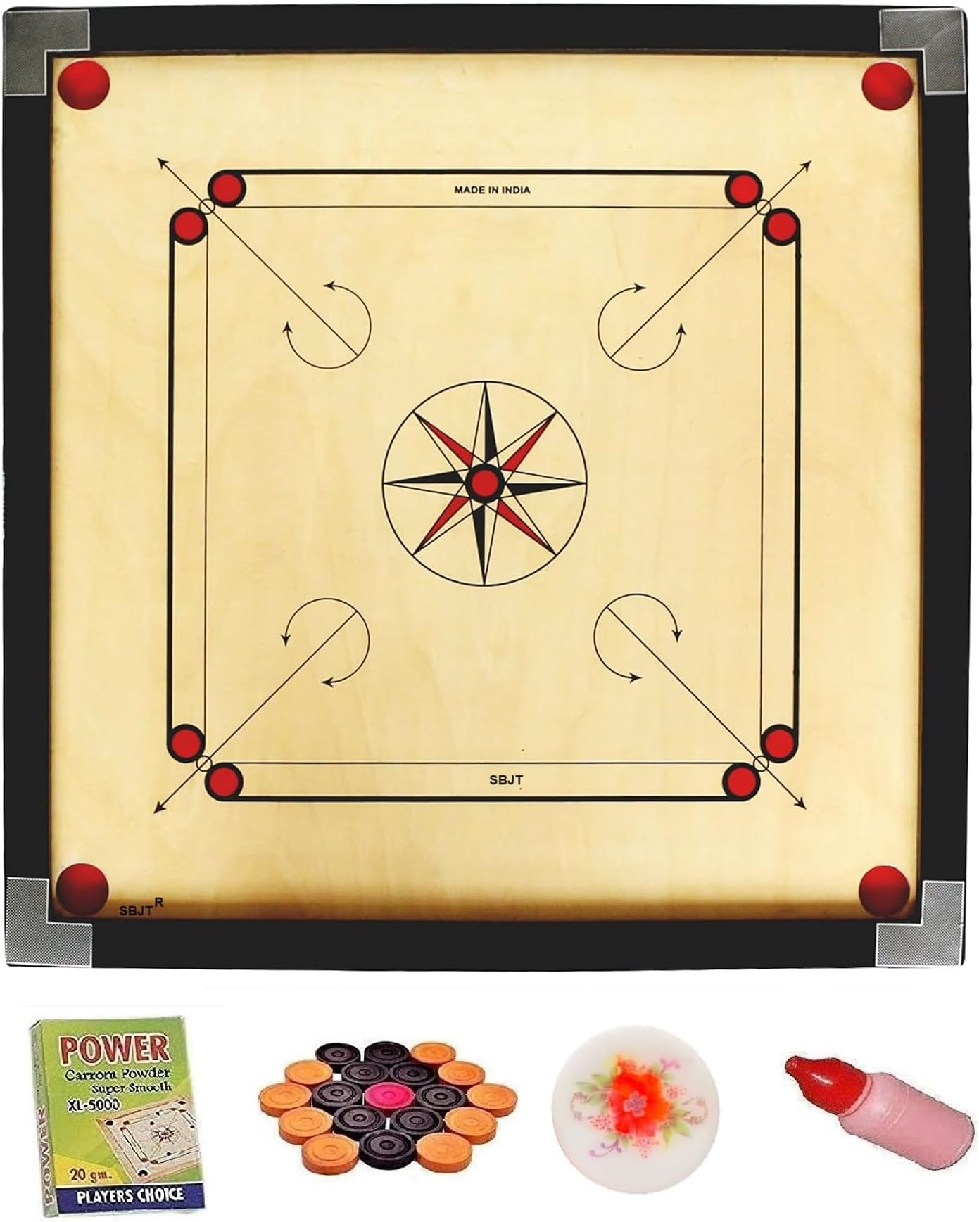 WRF Superior Matte Finish Practice Carrom Board for Serious Professional Practice with Coins Striker and Powder Black New (32 Inch WR-6)