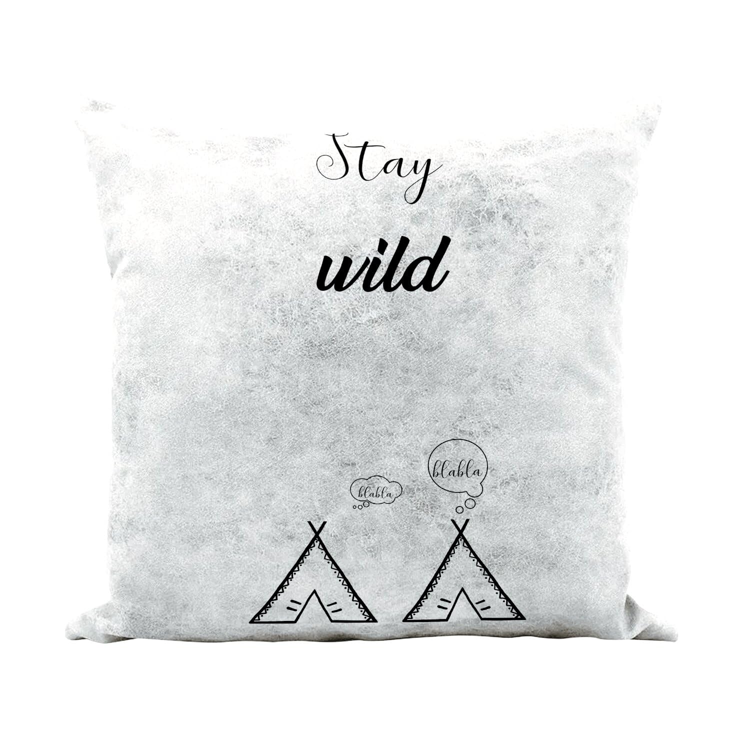 Coussin similicuir blanc 40x40 cm Stay Wild avec motif tipi et décos bohèmes