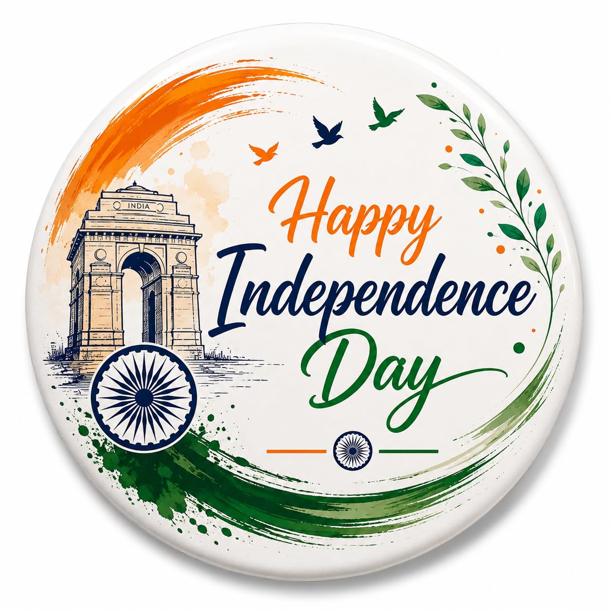 Happy Independence Day India Gate Badge Pin | Round Tricolor Button Badge with Metal Safety Pin | Patriotic Badge for School, College, Office, Events & 15 August Celebration-image-33